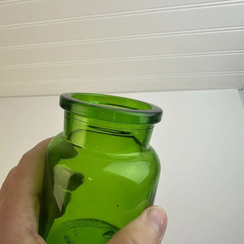 Vintage Green Apothecary Bottle Round Bubble Glass Stopper 5.5” Made in Belgium